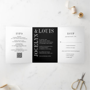 Jocelyn Black Modern Wedding Drieluik Uitnodiging