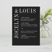 Jocelyn Black Modern Wedding Menu (Staand voorkant)