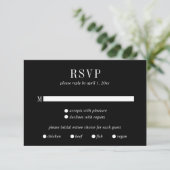 Jocelyn Black Modern Wedding RSVP Kaartje (Staand voorkant)