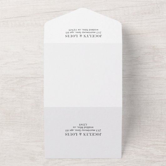 Jocelyn Zwart en Wit Modern Wedding All In One Uitnodiging (Buitenkant)