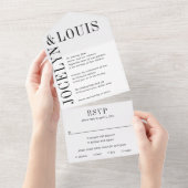 Jocelyn Zwart en Wit Modern Wedding All In One Uitnodiging (Afscheurbaar)