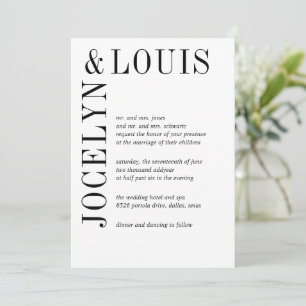 Jocelyn Zwart en Wit Modern Wedding Kaart