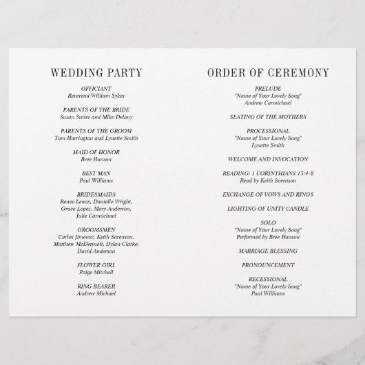 Jocelyn Zwart en Wit Modern Wedding Programma (Achterkant)