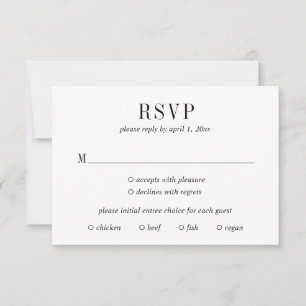 Jocelyn Zwart en Wit Modern Wedding RSVP Kaartje