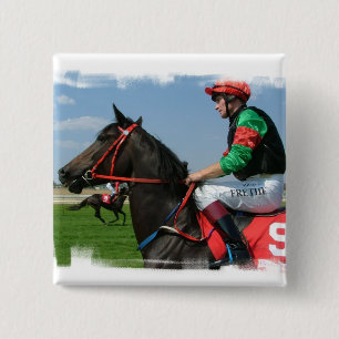 Jockey en Horse Square Pin Vierkante Button 5,1 Cm