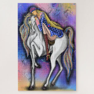 Jockey Girl and White Horse Puzzle belle équipe