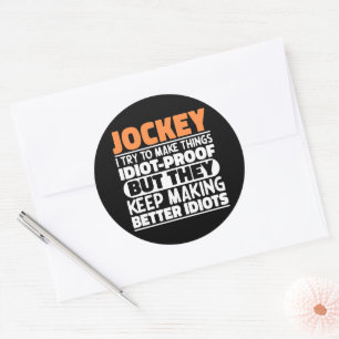Jockey Ik probeer dingen grappig te maken gezegden Ronde Sticker