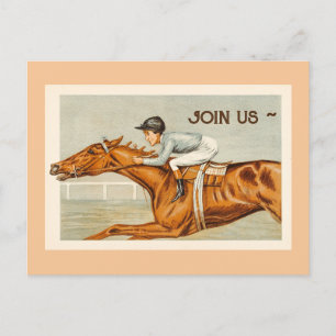 JOCKEY n HORSE RACE POSTCARD INVITATION