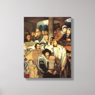 Joden bidden in Synagogue op Yom Kippur Canvas Afdruk
