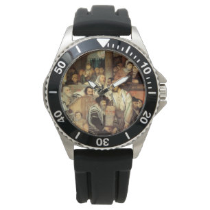 Joden bidden in Synagogue op Yom Kippur Horloge