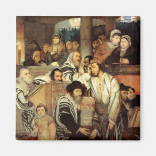 Joden bidden in Synagogue op Yom Kippur Magneet