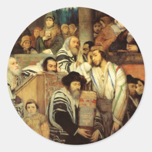 Joden bidden in Synagogue op Yom Kippur Ronde Sticker