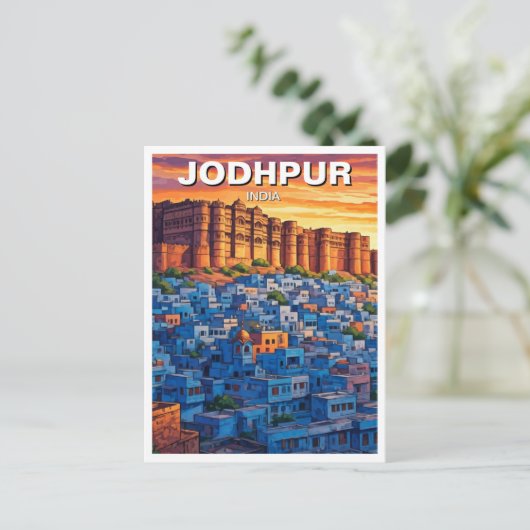 Jodhpur India Blauwe huizen Zonsondergang Briefkaart (Staand voorkant)