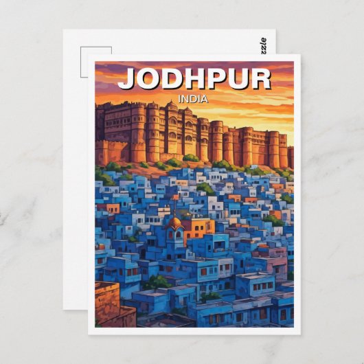 Jodhpur India Blauwe huizen Zonsondergang Briefkaart (Voorkant / Achterkant)