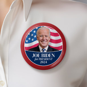 Joe Biden 2024 Foto - Amerikaanse vlag rode grens Ronde Button 5,7 Cm
