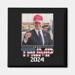 Joe Biden draagt een Trump-hoed Verkiezing 2024 Gr Magneet