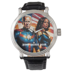 Joe Biden en Kamala Harris als superhelden Horloge