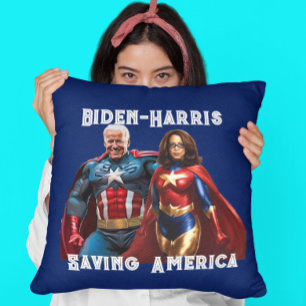Joe Biden en Kamala Harris als superhelden Kussen