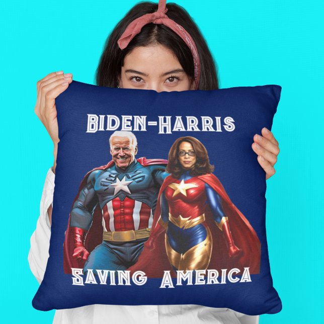 Joe Biden en Kamala Harris als superhelden Kussen (Creator heeft geüpload)