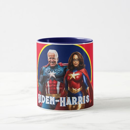Joe Biden en Kamala Harris als superhelden Mok (Midden)
