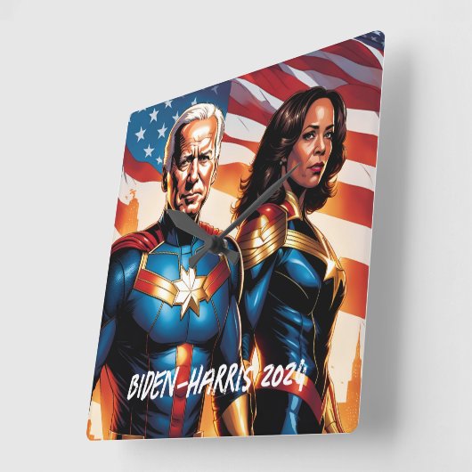Joe Biden en Kamala Harris als superhelden Vierkante Klok (Hoek)