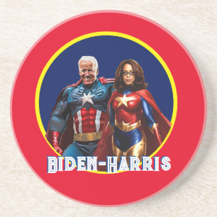Joe Biden en Kamala Harris als superhelden Zandsteen Onderzetter
