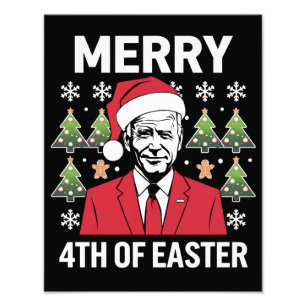 Joe Biden Kerst Santa Hoed Gelukkig 4e Pasen Foto Afdruk