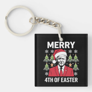 Joe Biden Kerst Santa Hoed Gelukkig 4e Pasen Sleutelhanger