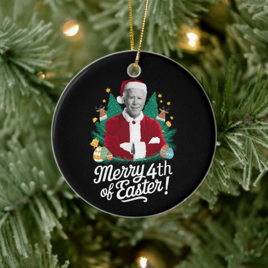 Joe Biden Kerstman Vrolijk 4e van Pasen Kerstmis Keramisch Ornament (Boom)
