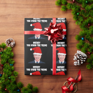 JOE BIDEN WEARING SANTA HAT DE DWINGENDE WRAPPING  CADEAUPAPIER