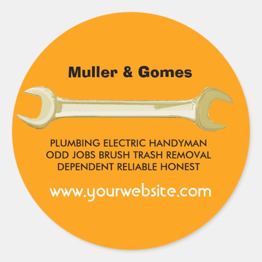 Joe de loodgieter gouden moersleutel ronde sticker (Voorkant)