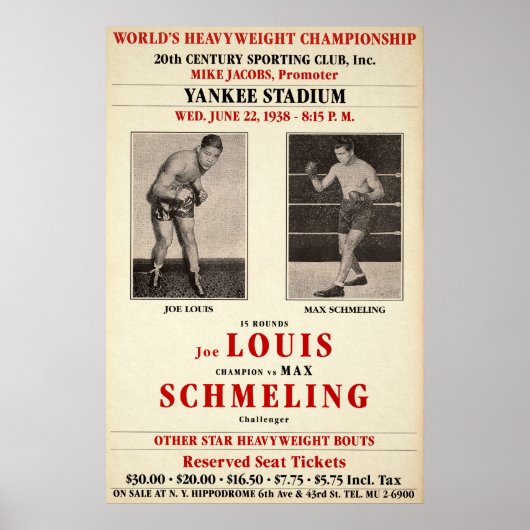  Joe Lewis vs Max Schmeling Poster (Voorkant)