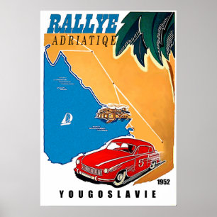 Joegoslavië, Adriatische rally, klassieke auto,  Poster
