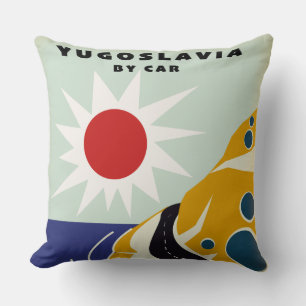 Joegoslavië Per Auto vintage reisposter Canvas Pri Kussen