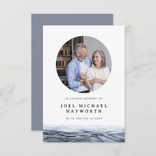 JOEL Minimalist Ocean Water Funeral Kaart (Voorkant / Achterkant)