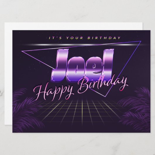 Joel Name Prénom lila retro Carte Anniversaire (Devant / Derrière)