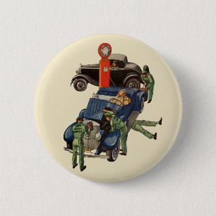 Joe's Full Service Benzinepomp, Ouderwetse Zakelij Ronde Button 5,7 Cm