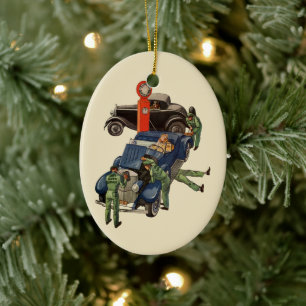 Joe's Volledige Service Benzinepomp, Antiek Bedrij Keramisch Ornament