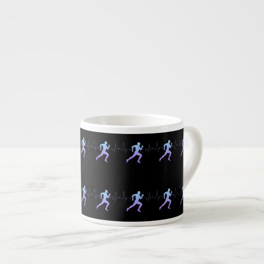 Jogging - Runners Silhouette met hartslag Black Espresso Kop (Voorkant rechts)