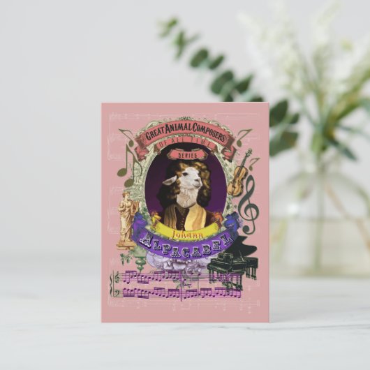 Johann Alpacabel Alpaca Animal Composer Pachelbel Briefkaart (Staand voorkant)