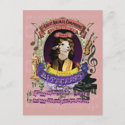Johann Alpacabel Alpaca Animal Composer Pachelbel Briefkaart (Voorkant)