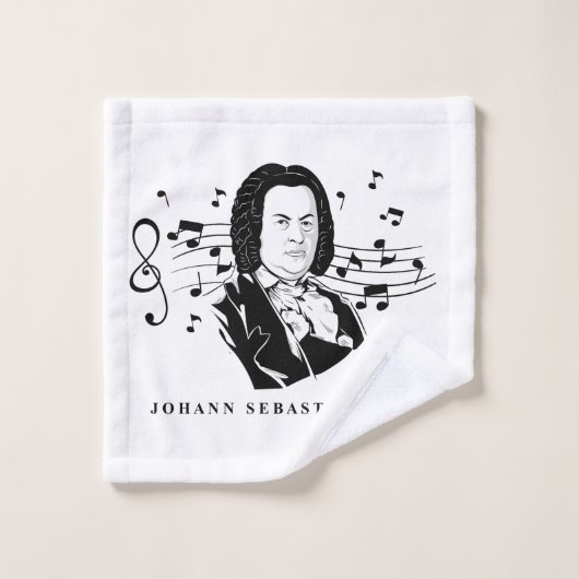 Johann Sebastian Bach Portrait / Bust avec notes (Gant de toilette)
