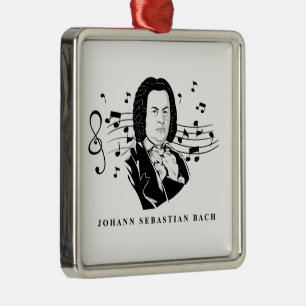 Johann Sebastian Bach Portrait / Bust met notities Metalen Ornament