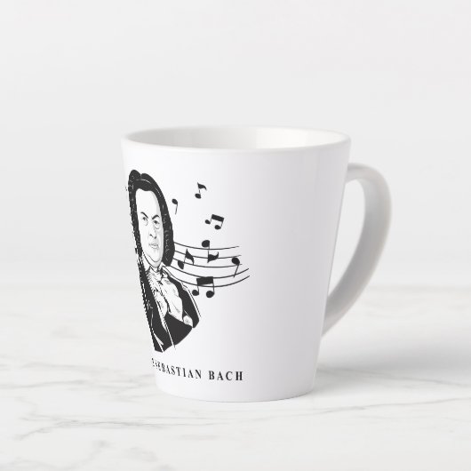 Johann Sebastian Bach Portrait en Bust met notitie Latte Mok (Rechterhoek)