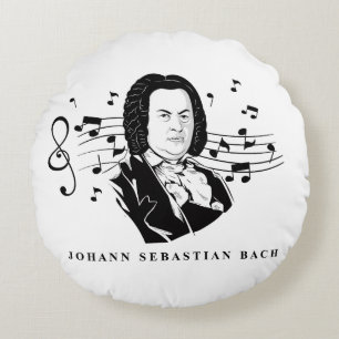 Johann Sebastian Bach Portrait en Bust met notitie Rond Kussen