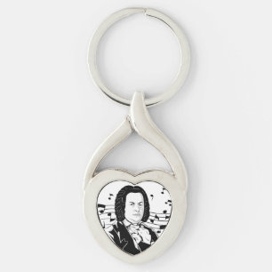 Johann Sebastian Bach Portrait en Bust met notitie Sleutelhanger