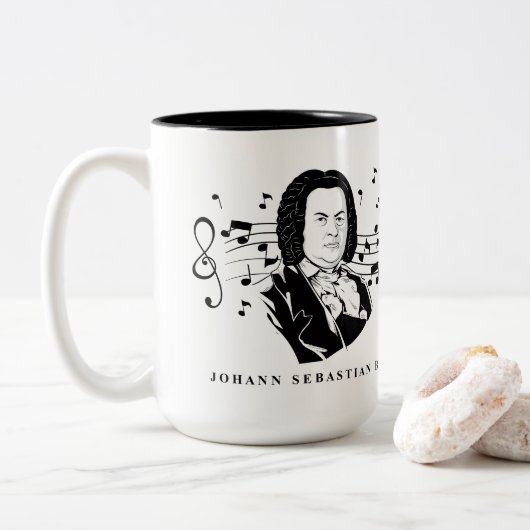 Johann Sebastian Bach Portrait en Bust met notitie Tweekleurige Koffiemok (Met donut)