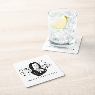 Johann Sebastian Bach Portrait en Bust met notitie Vierkante Kartonnen Onderzetter