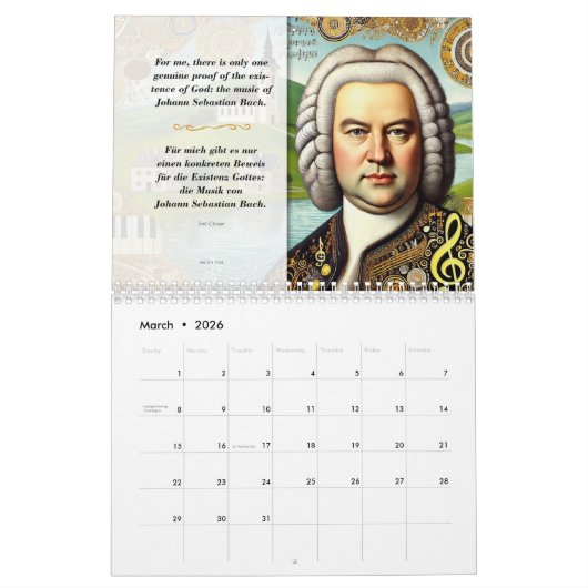 Johann Sebastian Bach Quotes en portretten 2026 Kalender (Mar 2026)