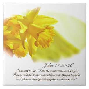 Johannes 11:25-26, Pasen, Lente gele narcissen Tegeltje